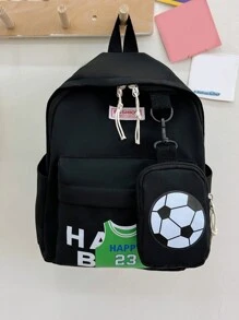 Set de 2 mochilas con diseño de fútbol, una mochila grande y una mochila pequeña, bolsos con estilo deportivo y diseño exclusivo, ideales para adolescentes - Negro - Ver 3