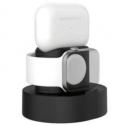 1pc Classic Black Silicone Dual Stand For Men And Women, Compatible With Airpods And Apple Watch Charger, Compatible With Apple Watch 38/40/41/42/44/45/49mm, Compatible With Apple Watch Ultra/Se/8/7/6/5/4/3/2/1