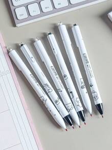 MOKA 6pcs/Box Cute Cat Designed Press Type Ballpoint Pen, Black 0.5mm Ink, Suitable For Students And Office, 1 Box Back To School