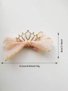 1入組兒童閃粉皇冠與蝴蝶結髮夾，適用於髮髻髮型，日常髮飾配件