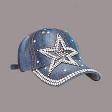 Mũ lưỡi trai phong cách Kpop Y2K màu xanh dương, mũ thời trang hip hop, quà tặng sinh nhật cho cặp đôi, mũ nữ, mũ lưỡi trai đính ngọc trai giả và đá ngôi sao. - Màu xanh lam - Xem 9