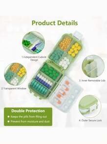 旅行用藥盒防潮掛鉤設計8格藥盒,可放於口袋、錢包,日常用藥盒, 輕便攜帶,容納維他命、藥品的盒子 - 綠色 - 查看 3