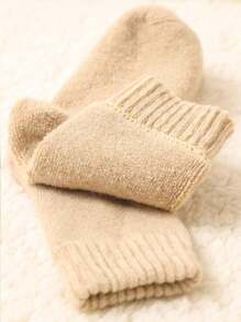 3雙/套素色女式毛圈襪秋冬款，時尚親膚，保暖舒適 - 彩色 - 查看 4