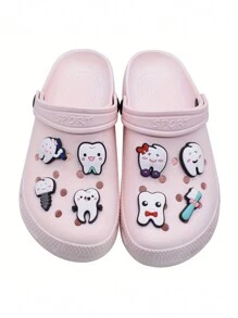 16/20pcs Cartoon Tooth Pattern Shoe Decorations Shoe Accessories Charms For Clogs Bubble Slides Sandals, Gift Idea For Birthday Christmas Halloween Party Favors