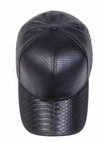 1 Pieza Gorra De Béisbol PU Con Patrón De Cocodrilo Para Hombres, Color Sólido, Protección Solar, Ajustable, Adecuado Para Viajes De Primavera Y Otoño, Playa, Fiesta, Uso Casual - Negro - Ver 5