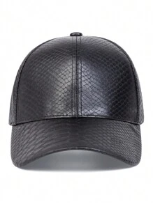 1 Pieza Gorra De Béisbol PU Con Patrón De Cocodrilo Para Hombres, Color Sólido, Protección Solar, Ajustable, Adecuado Para Viajes De Primavera Y Otoño, Playa, Fiesta, Uso Casual - Negro - Ver 2