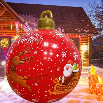 Inflatable Christmas Balls Christmas Decorated Ball Ornaments 24 Inch Outdoor Ornaments For Yard Christmas PVC Xmas Blow Ball Decorations For Lawn Yard Holiday (Classic),Christmas