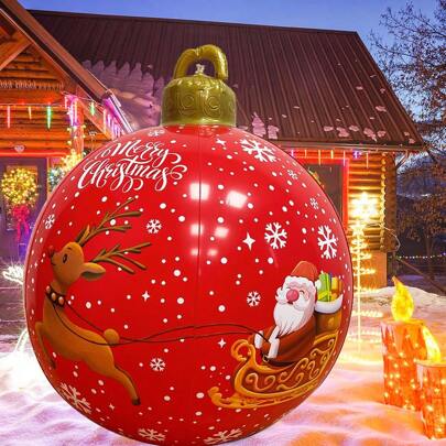 Sfere di Natale gonfiabili, 24 pollici, decorazioni natalizie, palle ornamentali da esterno per giardino, decorazioni natalizie per prato e giardino in PVC (classiche), Natale