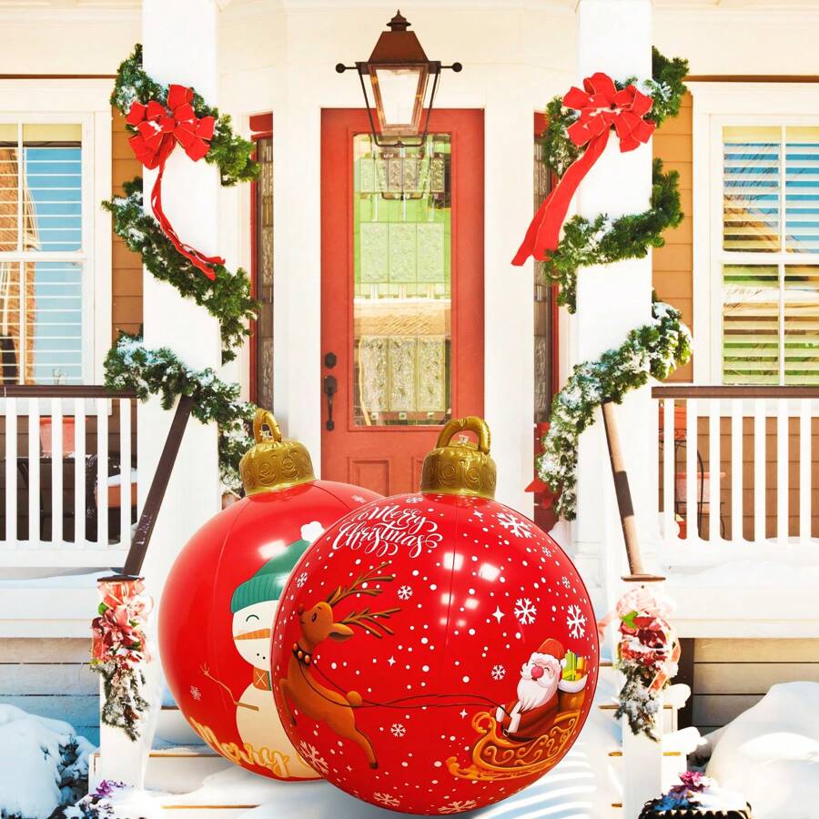 Inflatable Christmas Balls Christmas Decorated Ball Ornaments 24 Inch