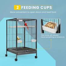 VIVOHOME 30 Inch Height Wrought Iron Bird Cage With Rolling Stand For Parrots Conure Lovebird Cockatiel Black & White