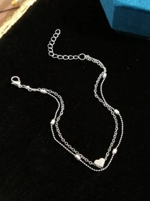 2入組愛心裝飾腳錬 - 銀色 - 查看 2