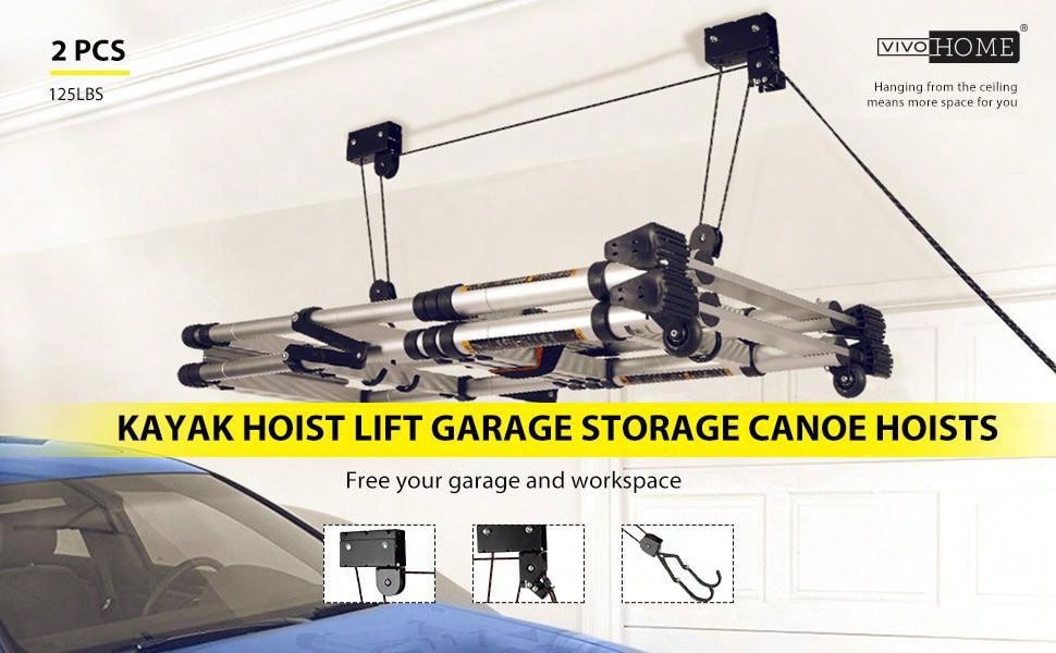 VIVOHOME Kayak Hoist Lift Pulley System for Overhead Garage Storage Canoe Bicycle Ceiling Hoist