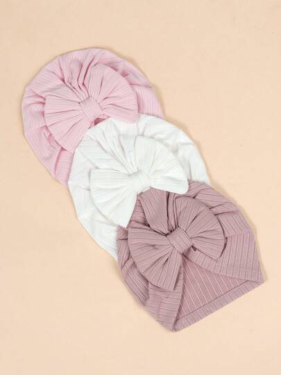 (1 paquete/3 piezas) Gorros para recién nacidos de cuatro formas elásticas y con nudo de lazo, para gemelos, día del amor y la amistad