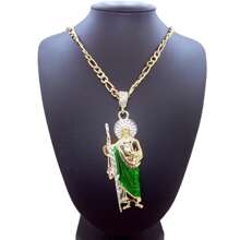 1 Peça Colar Com Pingente Verde De São Judas, Corrente
