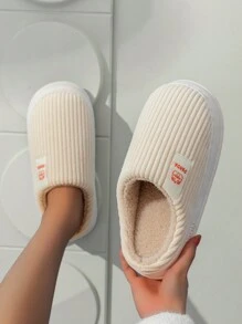 女款秋冬加厚底鞋,室內外防滑安靜保暖拖鞋 - 米色 - 查看 1