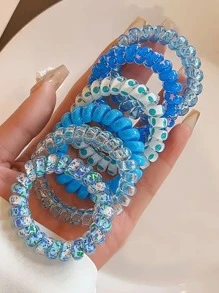 6pcs Blue Spiral Hair Ties With Thickening, High Elasticity, Durability And No Damage For Women's Hair Styling - Multicolor - View 11