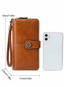 CHARM INFINITE Cartera larga trifold multifuncional antirrobo RFID para mujeres, delgada y portátil para dinero en efectivo. Ideal para trabajadores de oficina, mujeres, universidad, trabajo, negocios, conmuta, oficina, aniversario, pareja, regalo de cumpleaños, día de San Valentín. - Marrón - Ver 7