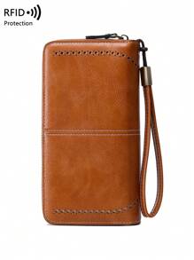 CHARM INFINITE Cartera larga trifold multifuncional antirrobo RFID para mujeres, delgada y portátil para dinero en efectivo. Ideal para trabajadores de oficina, mujeres, universidad, trabajo, negocios, conmuta, oficina, aniversario, pareja, regalo de cumpleaños, día de San Valentín. - Marrón - Ver 6