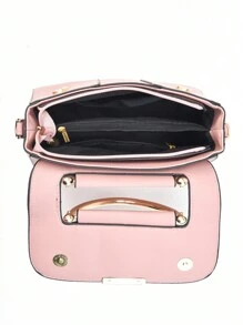 1pc Pink Color Metal Decorated Portable Short Wallet With Double Buckle For Women, Perfect For Daily Use, Date, Gift And Other Occasions. Fashionable And Versatile, Suitable For Handheld, Shoulder And Crossbody Styles, Best Mother's Day Gift Ideas, Mother Day Gifts, Mom Gifts, Mommy's Essentials, Mommy Bag For Going Out - Pink - View 6