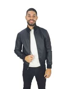 HPC POLO Men's Vinyl Leather Bomber Jacket CASUAL - Black - View 1