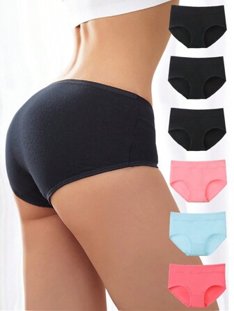 6入組女款中腰透氣韓版純色簡約三角褲