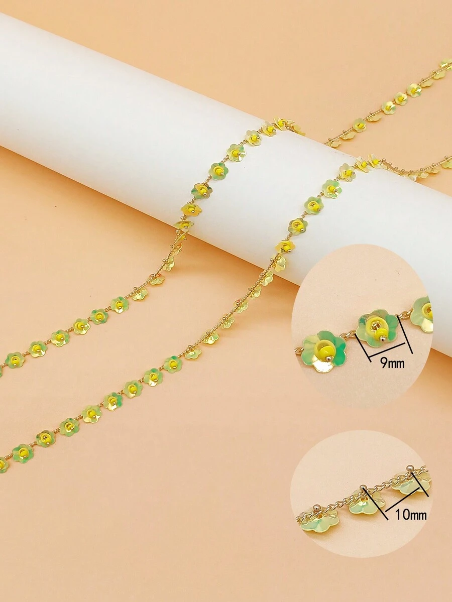 100cm  Anti-fading Flower And Ring Shaped Chain For Diy Jewelry Making - Yellow - View 1