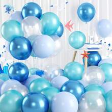 Globos De Color Azul Turquesa, 30/60 Piezas De Globos De Color Azul Turquesa Con Globos Metálicos Transparentes De Color Azul. Globos De Color Perlado Pastel Para Decoración De Fiestas Con Temática De Océano, Tiburones, Mar Y Sirena. - Multicolor - Ver 1
