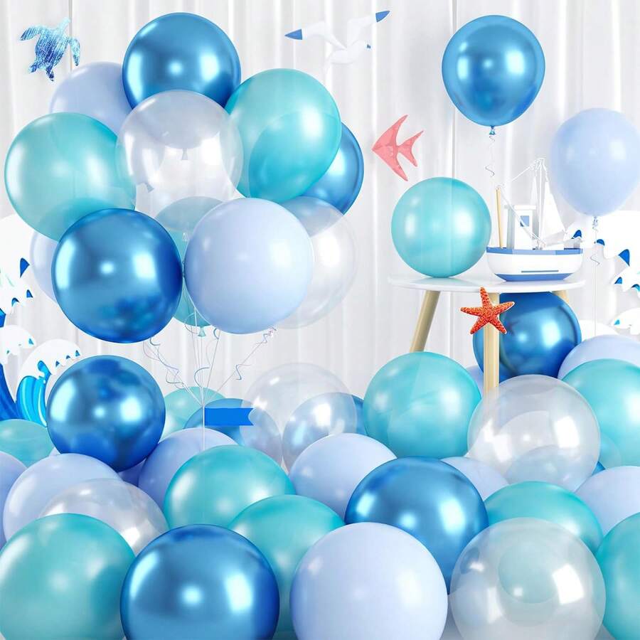 Globos De Color Azul Turquesa, 30/60 Piezas De Globos De Color Azul Turquesa Con Globos Metálicos Transparentes De Color Azul. Globos De Color Perlado Pastel Para Decoración De Fiestas Con Temática De Océano, Tiburones, Mar Y Sirena. - Multicolor - Ver 1