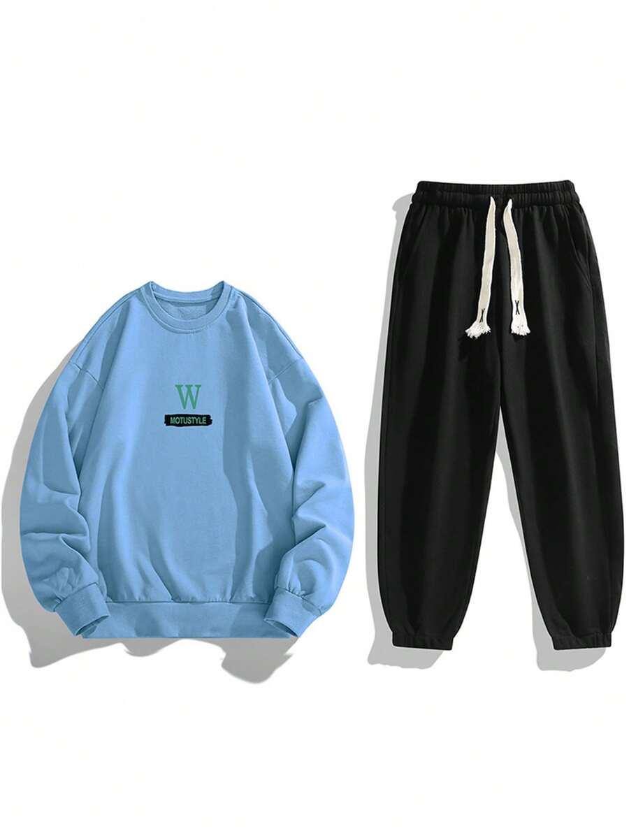 Conjunto De Chándal Deportivo Para Hombre Con Letras Impresas - Celeste - Ver 1