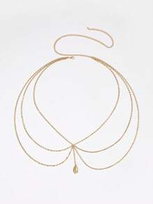 1pc Women's European And American Style Waist Chain With Conch Pendant, Multi-Layer Alloy & Rhinestone Decorated, Perfect For Halloween, Christmas, Party, Wedding And Daily Wear, 105cm Summer, School Fall, Autumn, Halloween - Gold - View 3