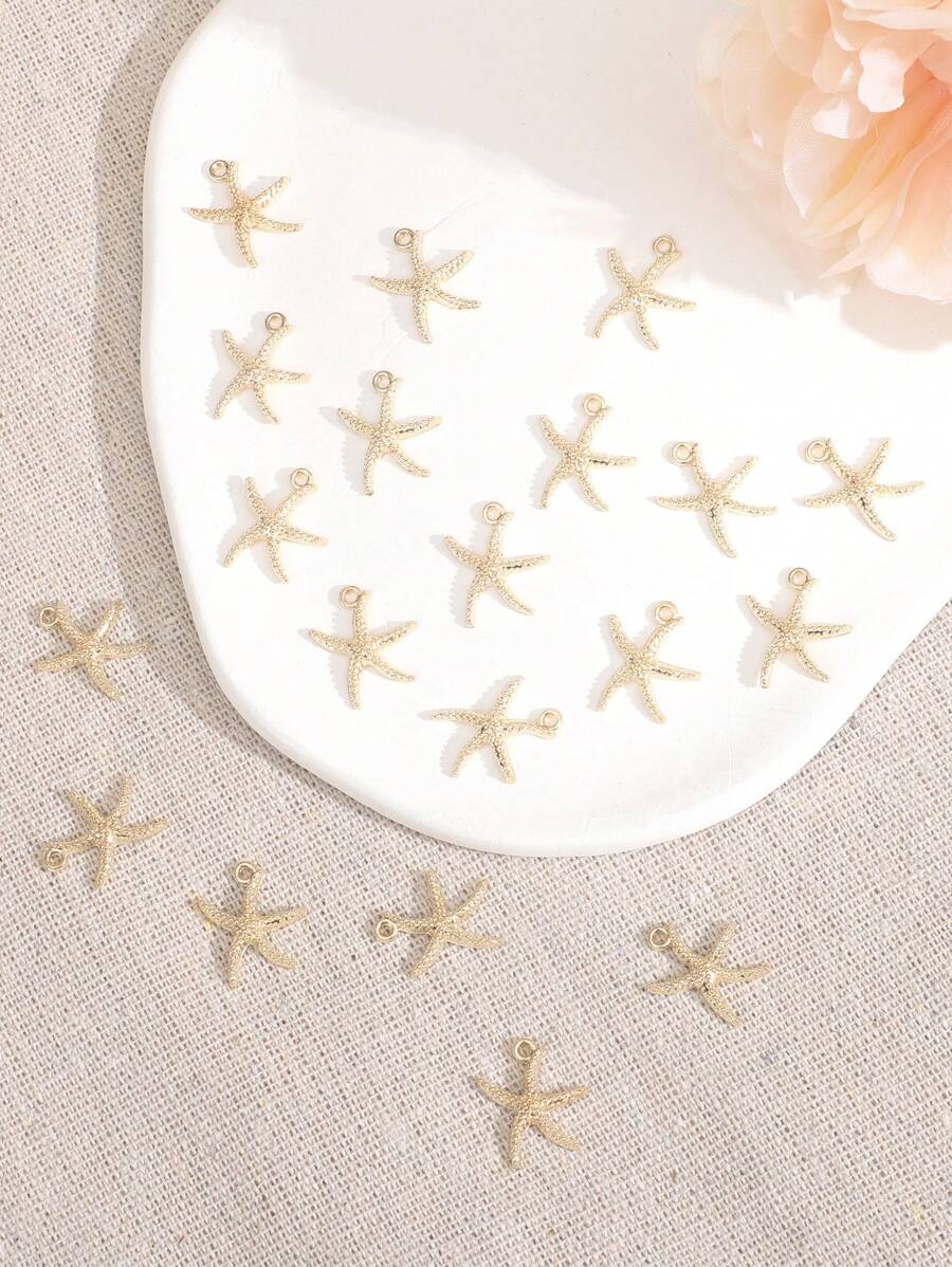 20pcs Gold-tone Cute Starfish Diy Necklace, Bracelet, Pendant For Beach Holiday Theme - Yellow Gold - View 1