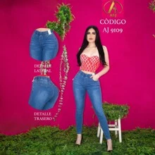 Pantalón Jeans Clásico Cintura Alta con Resorte Estilo Colombiano con Efecto Levantamiento de Glúteos, Ajustable Elástico para Mujer MIOMIO-Jeans Muestra tus Curvas - Azul - Ver 1