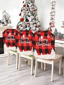 1入聖誕椅套23*17英寸牛津格子餐椅套,適用於聖誕派對、婚禮、廚房、餐廳、家居和節日裝飾 - 紅色 - 查看 2