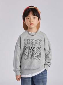 Tween Boy Letter Printed Round Neck Sweatshirt For Casual And Street Style In Autumn/Winter - Grey - View 5