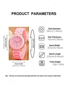 1pc Ladies' Casual & Simple Quartz Wristwatch With Pink Silicone Strap - Pink - View 2