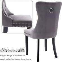 2/4/6 Piece Set Velvet Upholstered Dining Chairs, Wingback  Side Chairs Button Tufted With Solid Wood Legs For Kitchen,Dining Room. - Xám - Xem 8