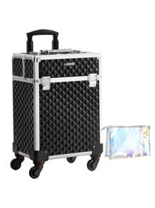 SONGMICS Kosmetiktaschen für Reise-Aufbewahrung, Kosmetiktasche, Kulturtasche, Urlaubsorganizer, Makeup-Organizer mit großem Fassungsvermögen, Makeup-Etui, für Lippenstifte, Pinsel, Hautpflege, Handy, Münzen, kleine Artikel, für Zuhause, als Geschenk, für Urlaub und Festivals, Halloween, Weihnachten, für vielfältige Nutzung - Negro - Ver 11