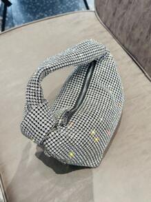 JIOMAY Bling Rhinestone Handbag With A Knot For Evening Wear, Also Comes With Diamonds And Hardware - Silver - View 5