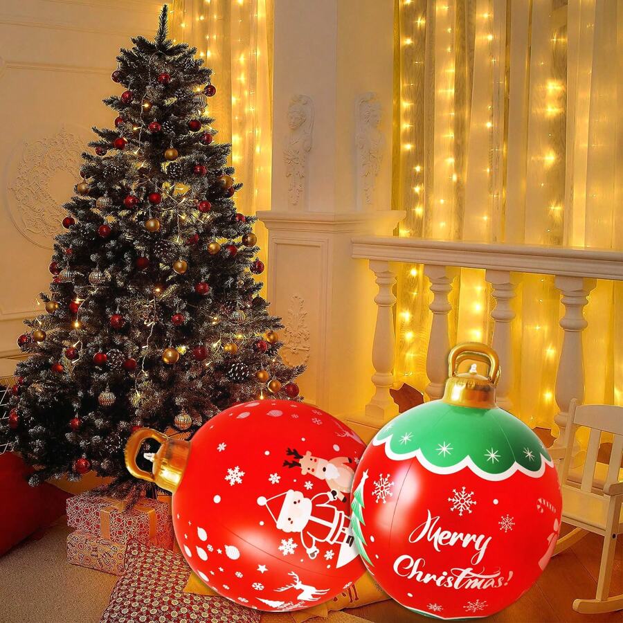 Inflatable Christmas Balls Christmas Decorated Ball Ornaments 24 Inch