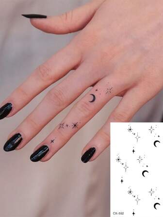 1 件 PVC 防水防汗临时纹身贴纸，带有星星、月亮和闪闪发光的元素，适合时尚人士日常使用
