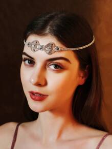 1pc Women's Hair Chain With Rhinestone Decoration, Fashionable & Exaggerated Hair Accessory Carnival - Silver - View 2