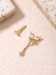 1 Miếng Đúng mốt Mạ vàng 18K Thép Titan Hình bướm Kim cương Đinh tán tai Thích hợp Đối với Mặc hàng ngày Đối với phụ nữ - Vàng - Xem 3