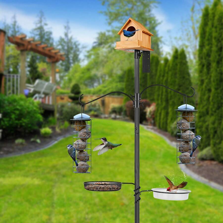 Bird House Pole, 80 Inch Adjustable Bird Feeder Poles - Black - View 1