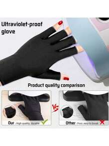 1雙男女適用uv保護手套,遮光upf50+美甲防紫外線手套 - 黑色 - 查看 4