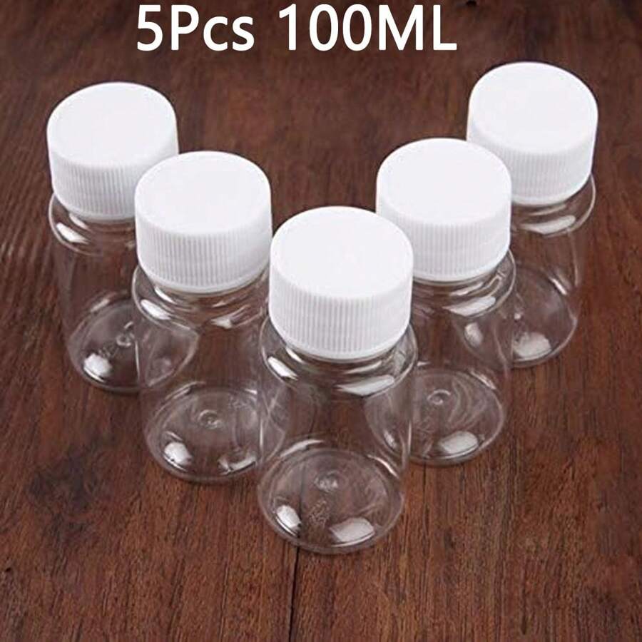 5入組100ml試劑瓶實驗標本寬口瓶子容器無菌罐螺紋瓶,透明空封口瓶實心醫療瓶容器試劑包裝瓶塑料pet透明空封口瓶實心粉劑藥丸瓶子容器試劑包裝瓶 - 無色 - 查看 1
