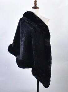 YWQLWJ 1pc Solid Color Shawl For Women, Warm & Skin-friendly, Winter Outerwear - Black - View 2