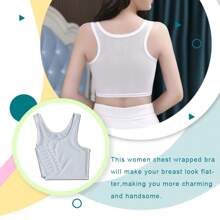 1入女士壓縮運動內衣,胸部束縛器,塑形上衣,無袖背心,輕盈舒適,全季節縮胸 - 白色 - 查看 4