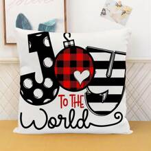 1入聖誕標語抱枕套,卡通可愛印花短毛絨正方形靠墊套,帶隱藏拉鍊,不含枕芯,適用於聖誕派對客廳臥室沙發裝飾