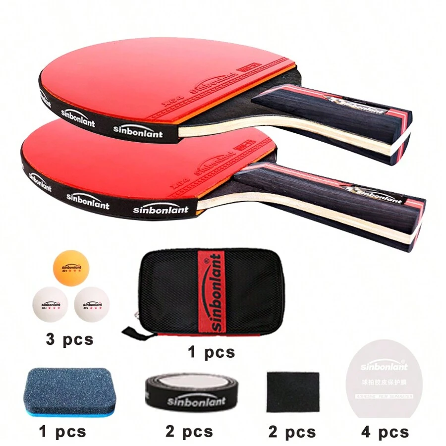 Juego De 2 (15 Componentes) Raqueta De Tenis De Mesa Profesional De 5 Estrellas Con Doble Cara Con Gomas Altamente Elásticas Y 2 Tipos De Mango: Mango Largo Y Mango Corto - Multicolor - Ver 1