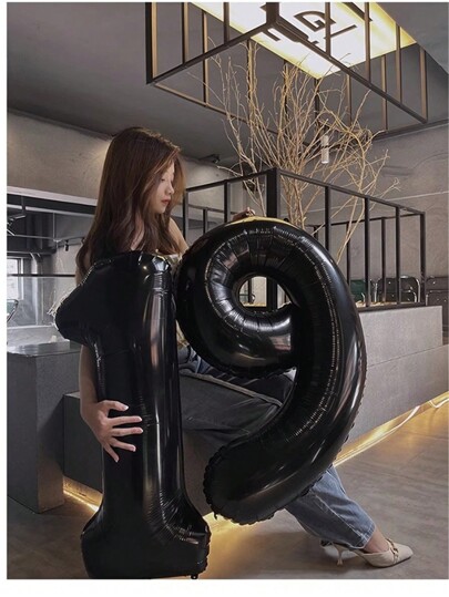 1set/Pack 32 Inch Giant Number Foil Balloons, Happy Birthday Party Decorations, Anniversary Wedding Xmas Halloween Decor, Gold Silver Pink Blue Rose Gold Red Black Balloons,